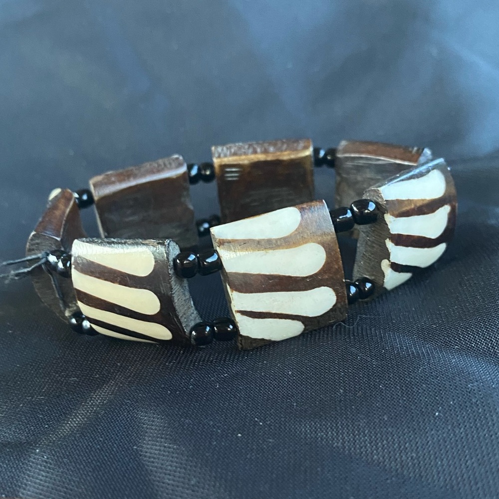 Unique African Patterned Bracelet with Beads and Bone